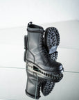 Black High Aviator Leather Boots