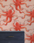 Red Octopus Wallpaper in Watercolour