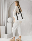 White Denim Shoulder Tote Bag