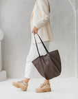 Stylish Brown Denim Tote Bag with Leather Handles – Handmade by Muni at www.brixbailey.com