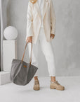 Stylish Summer Denim Tote with Leather Handles & Stripes by Muni at www.brixbailey.com