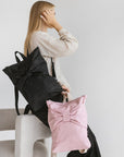 Chic Pink Denim Backpack with Large Bow – Handmade in Lithuania by Muni at www.brixbailey.com