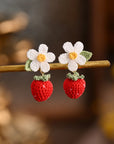Strawberry Bloom Micro Crochet Earrings