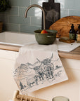 Scenic Highland Cow Linen Tea Towel