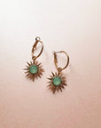 Aqua Gem Hoop Earrings in Gold Tone