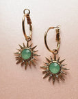 Aqua Gem Hoop Earrings in Gold Tone