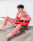 Teddy Ladybird Stripe Boys Silk Pyjama Set