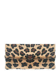 NEW Leopard Foldover Calf Hair Leather Clutch