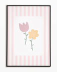 Flowers Print - Pale Pink Stripes