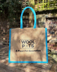 Reusable Hessian Shopping Bag with Flat Base – Durable Eco Tote (40x35x18cm) - Light Blue