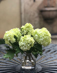 Real touch green hydrangea arrangement in glass vase - 8"