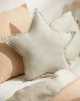 Premium Nobodinoz Lin Francais Star Cushion in Greige, soft French linen nursery decor, sustainable handcrafted baby bedroom accessory by Ella James at brixbailey.com