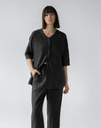 Linen Primrose Loungewear Set - Black