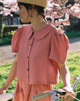 Frances Linen Cropped Blouse - Berry - on pre-order for end of September delivery