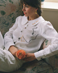 Eat Together Embroidered Claudine Linen Blouse - White x Sshepaints