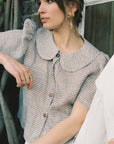 Frances Linen Cropped Blouse - Fawn Gingham - size S and L on pre-order for end of September delivery