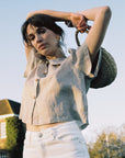 Frances Linen Cropped Blouse - Fawn Gingham - size S and L on pre-order for end of September delivery