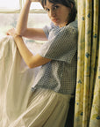 Frances Linen Cropped Blouse - Royal Blue Gingham