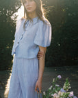 Frances Linen Cropped Blouse - Sky Blue Stripe