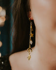 Gold Cassiopeia Star and Moon Earrings