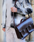 Twin Pocket Executive Handmade Leather Satchel - British Racing Green