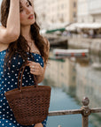 Handmade Leather Tote Bag - Genuine Top Grain Leather & Cotton Canvas - 22cm Tall - Eco-Friendly & Durable by Sook Stainable at brixbailey.com
