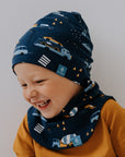 Kids Merino Hat Beanie for Autumn and Spring with Vehicles Print