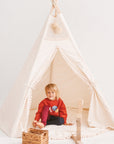 XL Kids' Teepee by Minicamp - Natural Canvas Play Tent with Pom Poms for Sleep & Play by Minicamp at brixbailey.com