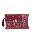 Red paisley patterned pouch with 'LOVE' text on a white background
