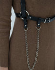 Genuine Leather Body Harness with Chain Detail