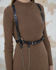 Genuine Leather Body Harness with Chain Detail