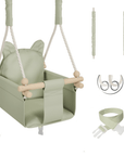 MAMOI Baby swing wood + SAFETY BELT, Swing for children garden indoor outdoor-0