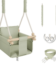 MAMOI® Indoor Children's Swing with Safety Belts, Soft Seat with Cushion, Wooden Handles, Ceiling Mount, 100% ECO, Made in EU-0