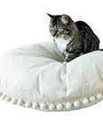 MINICAMP Boho Cat Cushion with Pompoms, Premium Cotton Pet Bed for Teepees, Hypoallergenic and Machine Washable by Minicamp at brixbailey.com