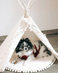 MINICAMP Dog Teepee & Cat Tent - Ecru with Pompoms for Cozy Pet Naps by Minicamp at brixbailey.com