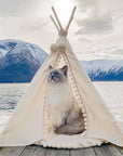 MINICAMP Dog Teepee & Large Cat Tent - Cozy Ecru Pet Bed with Pompoms by Minicamp at brixbailey.com