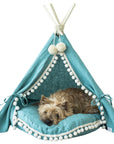 MINICAMP Turquoise Linen Dog & Cat Teepee with Pillow - Cozy Pet Bed for Small to Medium Pets by Minicamp at brixbailey.com