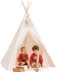 XL Kids' Teepee by Minicamp - Natural Canvas Play Tent with Pom Poms for Sleep & Play by Minicamp at brixbailey.com