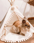 MINICAMP Rabbit Teepee Bunny Bed - Cozy Hideaway for Small Pets in Ecru with Pompoms by Minicamp at brixbailey.com