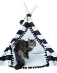 MINICAMP Teepee for Cats, Dogs & Rabbits - Black & White Striped Pet Tent with Pompoms by Minicamp at brixbailey.com