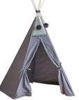 MINICAMP Grey Teepee Tent for Kids - Handmade Pom Poms, Natural Cotton Play Tent by Minicamp at brixbailey.com