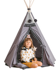 MINICAMP Grey Teepee with Handmade Pompoms - Boho Play Tent for Kids by Minicamp at brixbailey.com