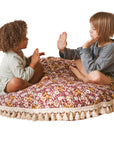 MINICAMP Large Kids Floor Cushion - Burgundy Floral Tassel Design - OEKO-TEX Certified Cotton by Minicamp at brixbailey.com