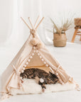 MINICAMP Teepee Tent for Pets - Cozy Ecru Cotton Tent with Faux Fur Mat for Cats, Dogs & Rabbits by Minicamp at brixbailey.com