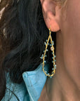 Hydra Large Teardrop Wire-Wrapped Gemstone Earrings Iolite, Blue Topaz & Apatite