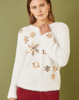 Yumi Ivory Sequin Snowflake Fluffy Jumper
