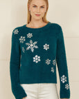 Yumi Teal Sequin Snowflake Fluffy Jumper