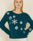 Yumi Teal Sequin Snowflake Fluffy Jumper