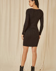 Yumi Black Metallic Military Fitted Knitted Dress