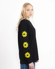 Black Long Sleeve Flower Shirt with Cuff Rib